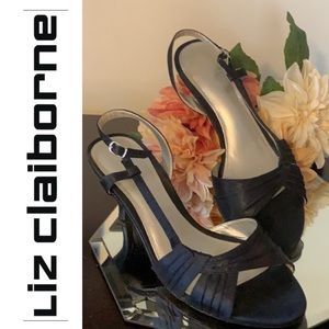 6/$20 Liz Claiborne "Massey" Black Satin Dress Sandals Worn one time  EUC